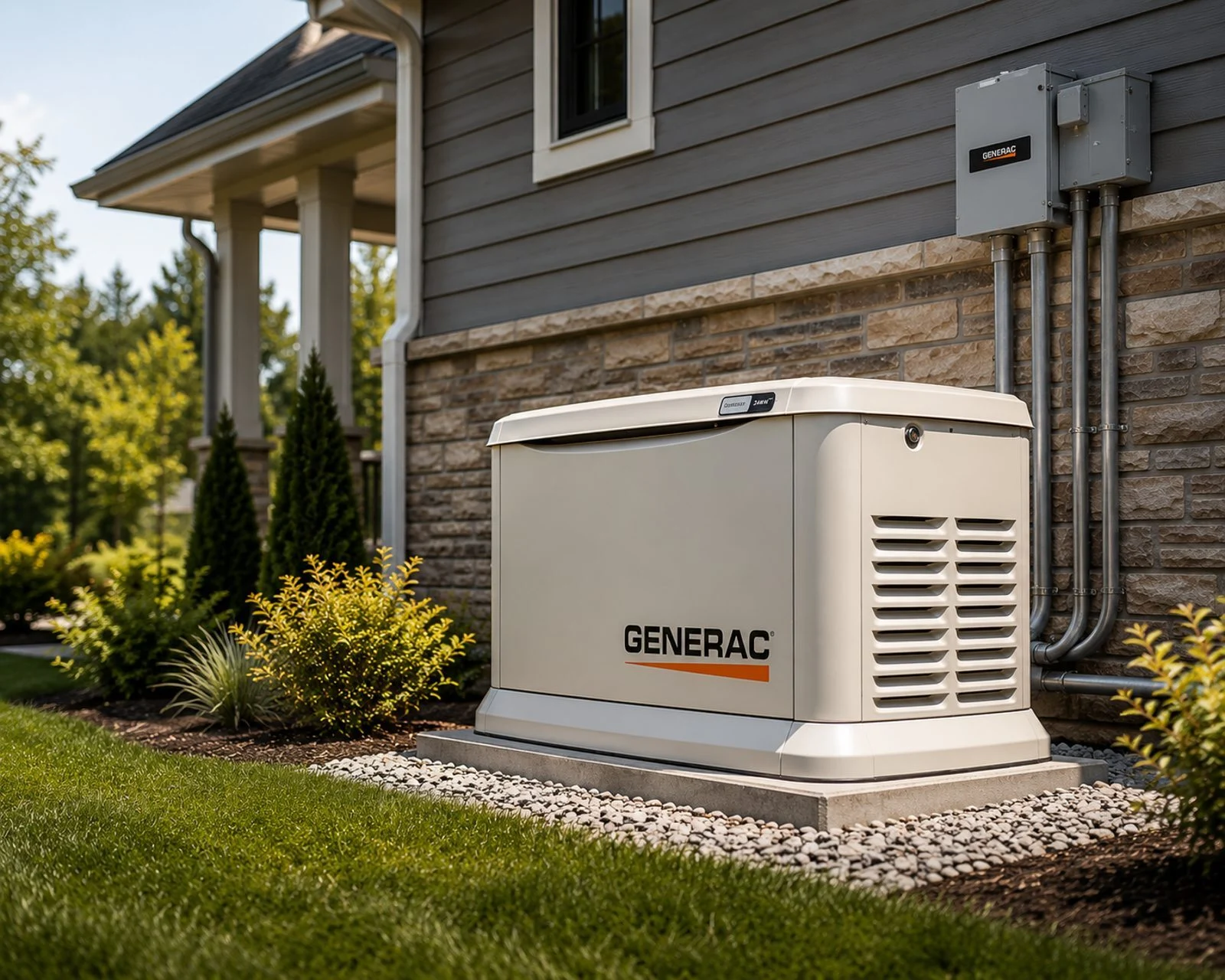 Generac standby generator installed beside a home